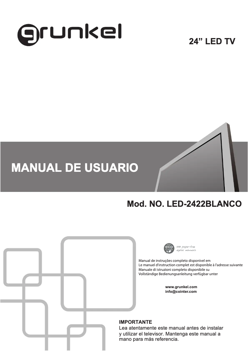 Page 1 de la notice Manuel utilisateur Grunkel LED-2422BLANCO