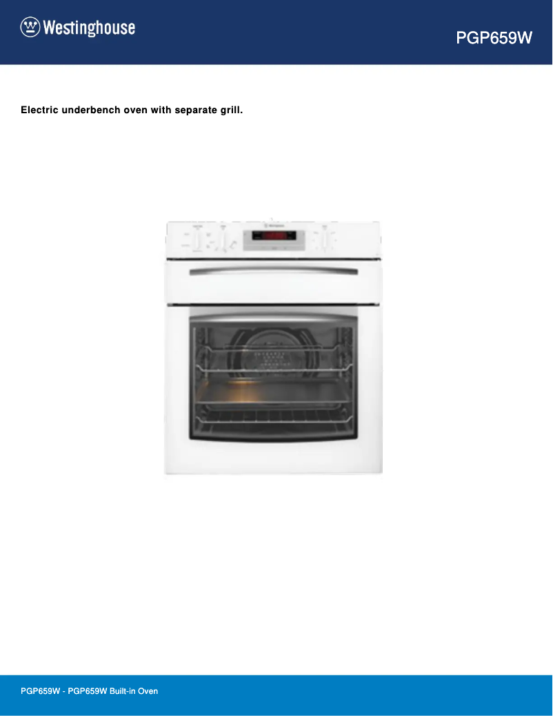 Page 1 de la notice Fiche technique Westinghouse PGP659W