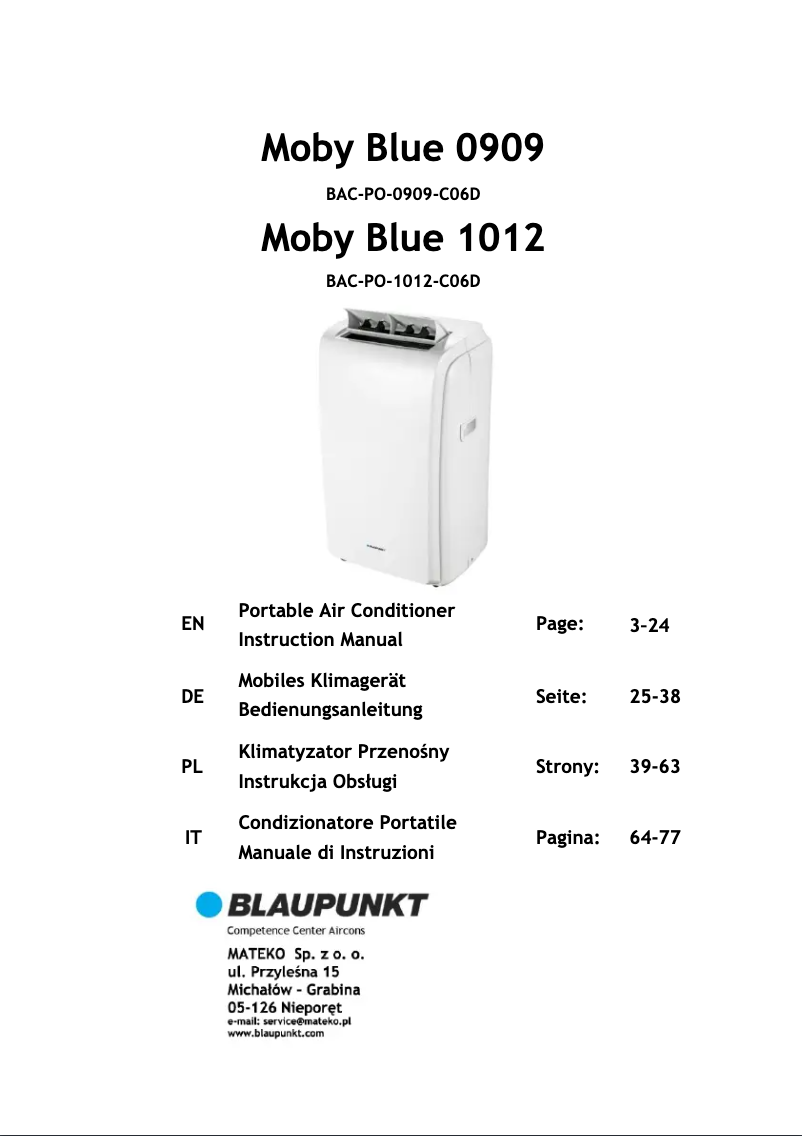 Página 1 del manual Manual de usuario Blaupunkt Moby Blue 1012