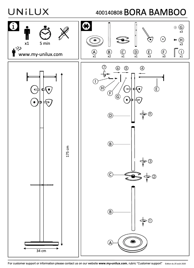 Page 1 de la notice Manuel utilisateur Unilux Bora Bamboo