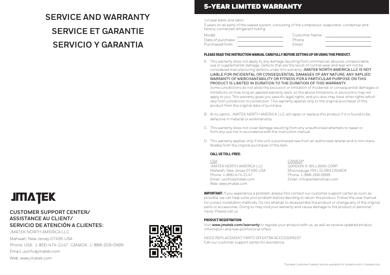 Page 1 de la notice Informations de garantie Honeywell TP70P