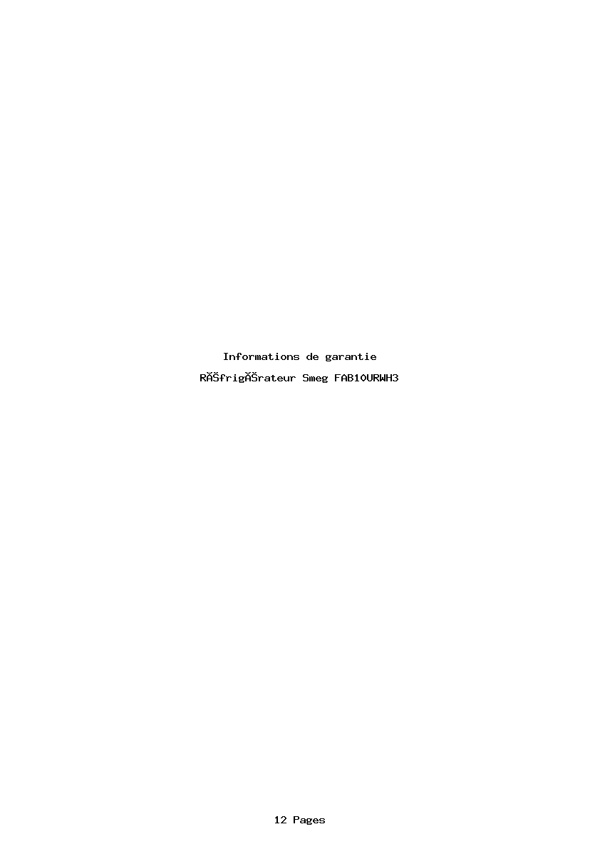 Page 1 de la notice Informations de garantie Smeg FAB10URWH3