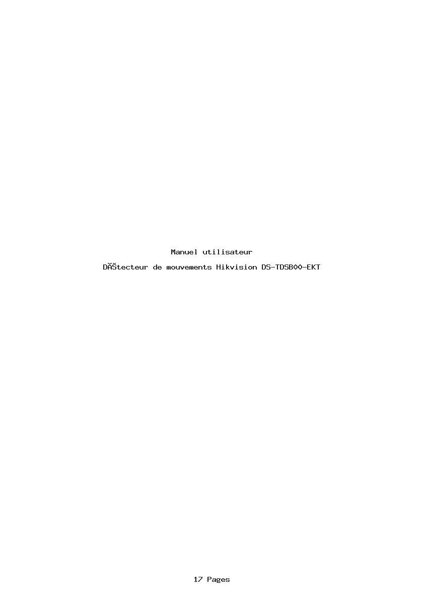 Page 1 de la notice Manuel utilisateur Hikvision DS-TDSB00-EKT