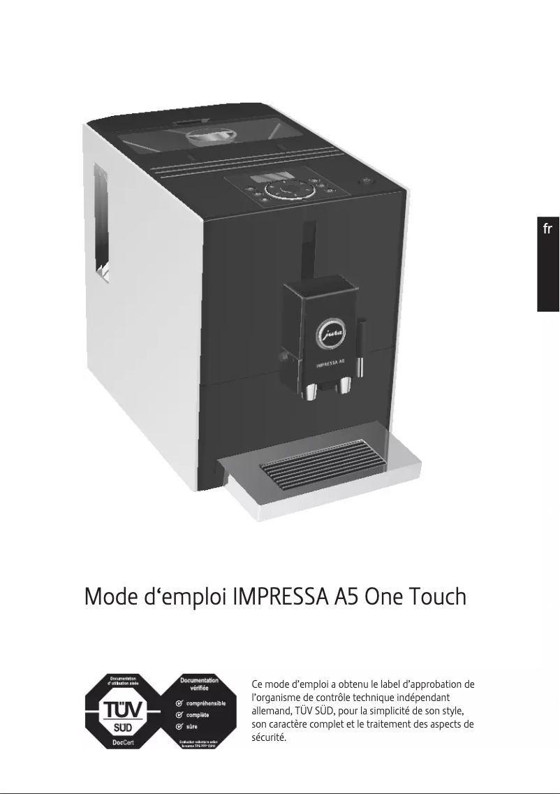 Page 1 de la notice Manuel utilisateur Jura Impressa A5 One Touch