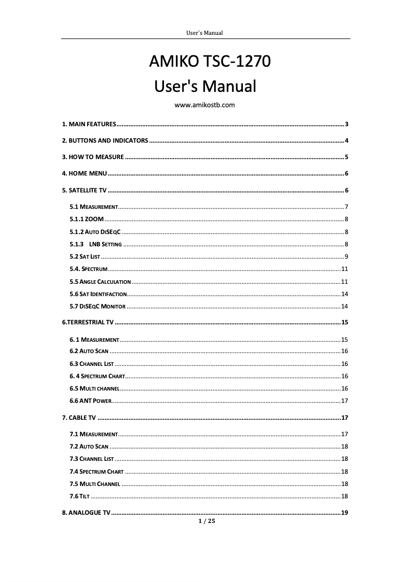 Page 1 de la notice Manuel utilisateur Amiko TSC-1270