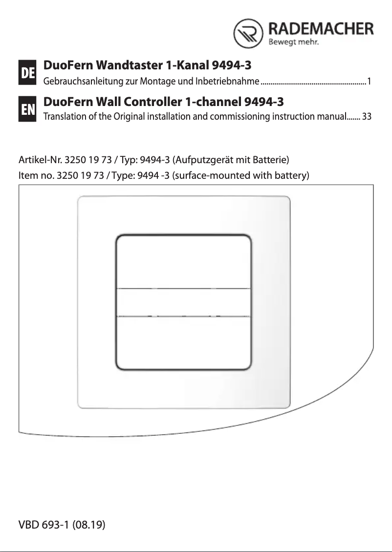 Page 1 de la notice Manuel utilisateur RADEMACHER 9494-3