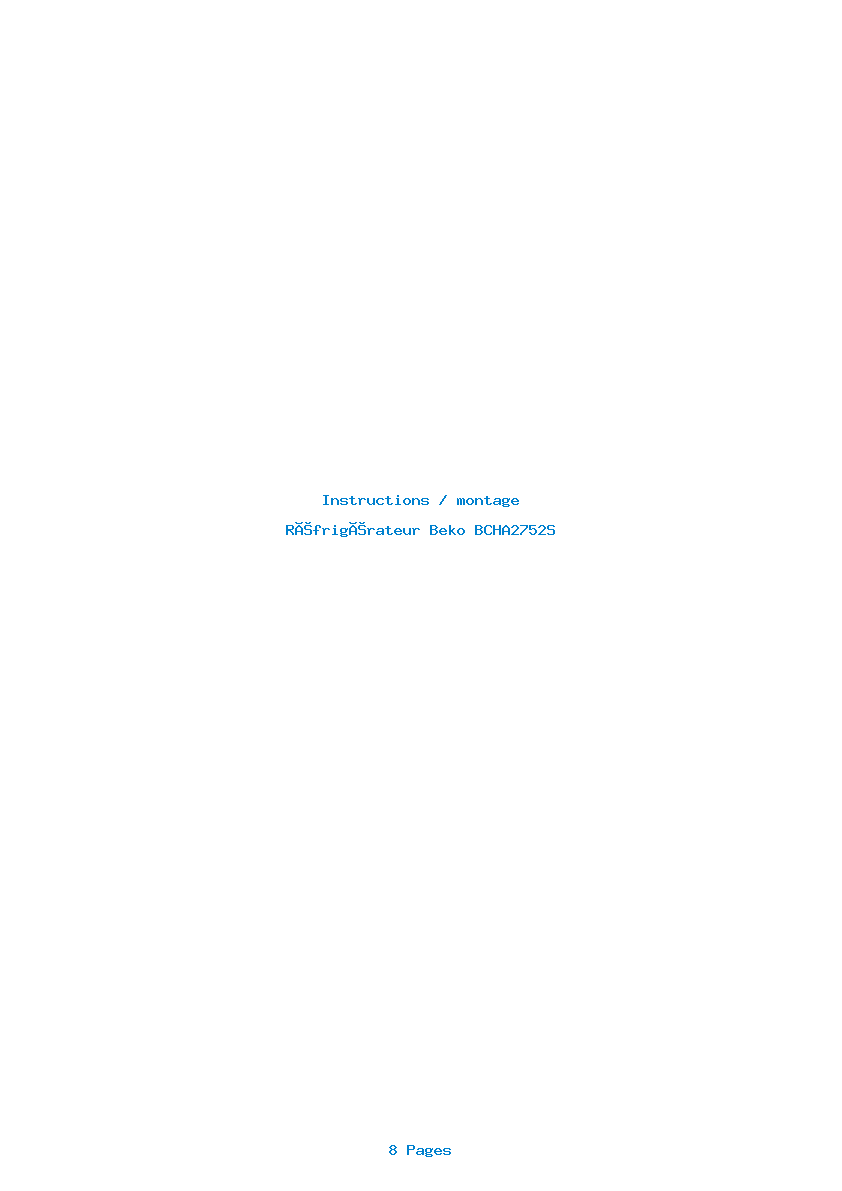 Page 1 de la notice Instructions / montage Beko BCHA2752S