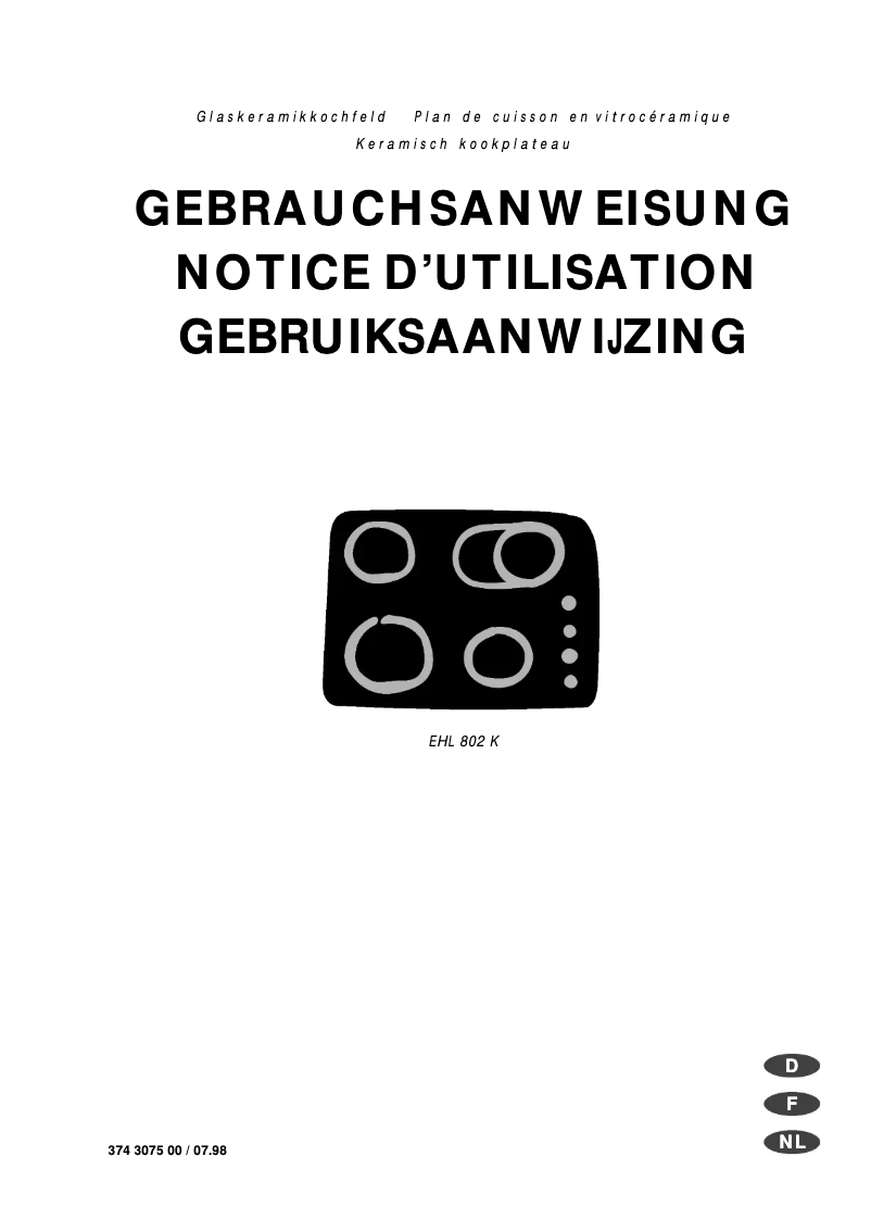 Page 1 de la notice Manuel utilisateur Electrolux EHL802