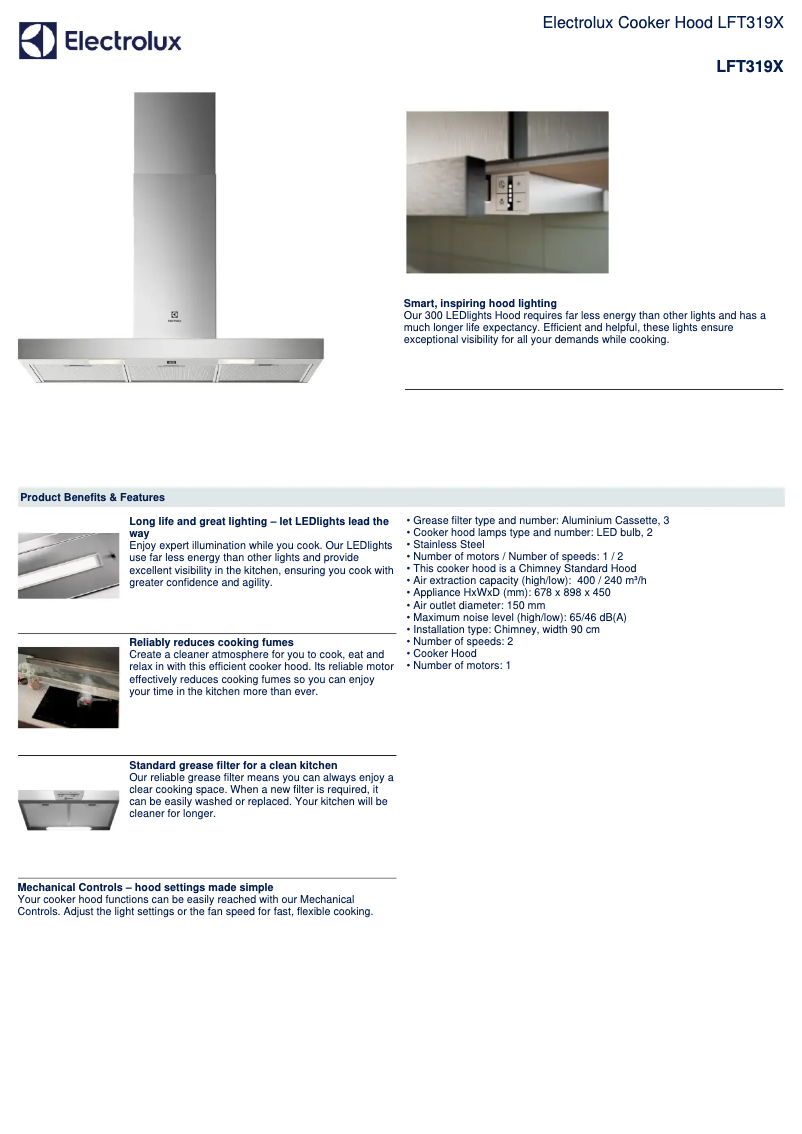 Página 1 del manual Ficha técnica Electrolux LFT319X