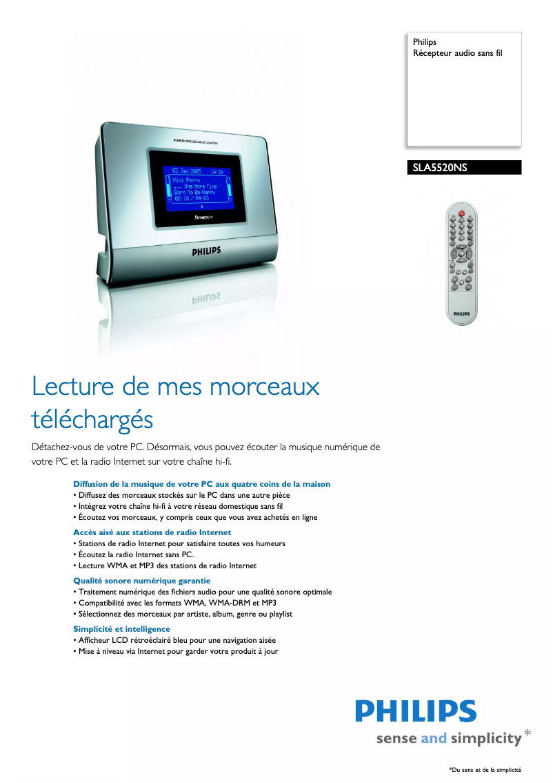 Page 1 de la notice Fiche technique Philips SLA5520