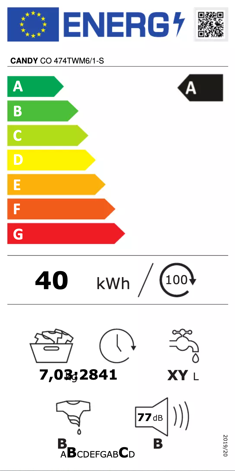 Page 1 of the manual Energy Label Candy CO474TWM6/1-S