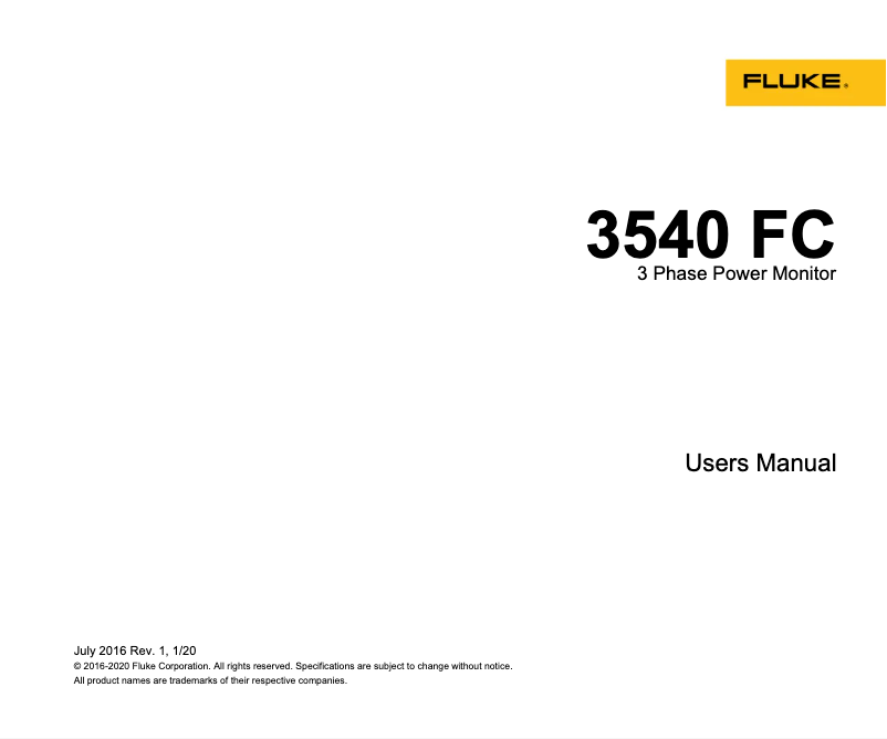 Page 1 de la notice Manuel utilisateur Fluke 3540 FC