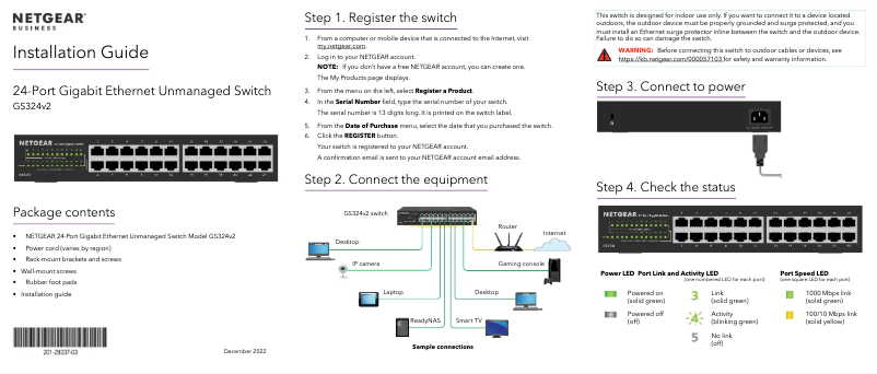 Page 1 of the manual Instruction Manual Netgear GS324v2