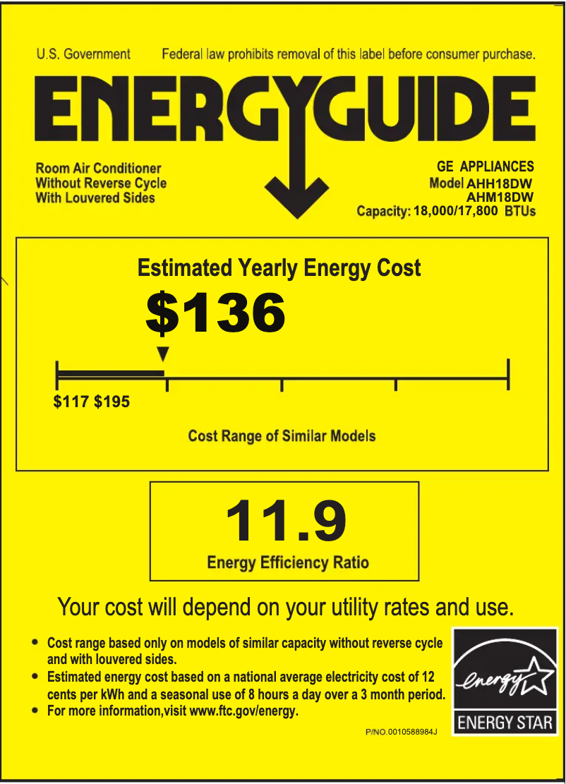 Page n°1 - Label énergétique GE AHH18DW