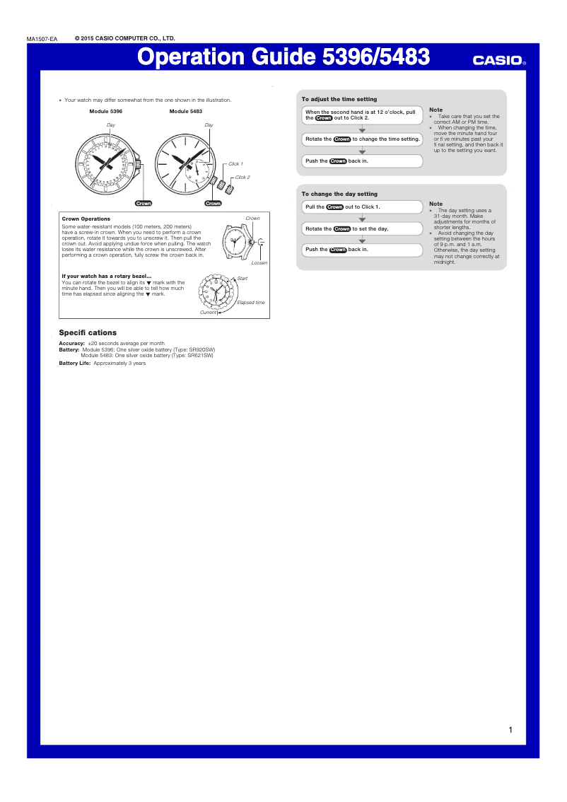 Page 1 de la notice Manuel utilisateur Casio Sheen SHE-3050
