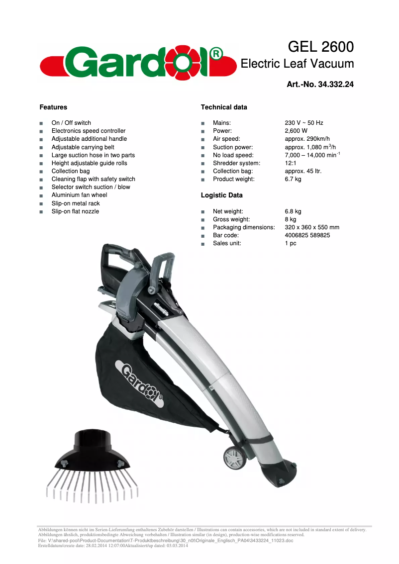 Page 1 de la notice Manuel utilisateur Gardol GEL 2600