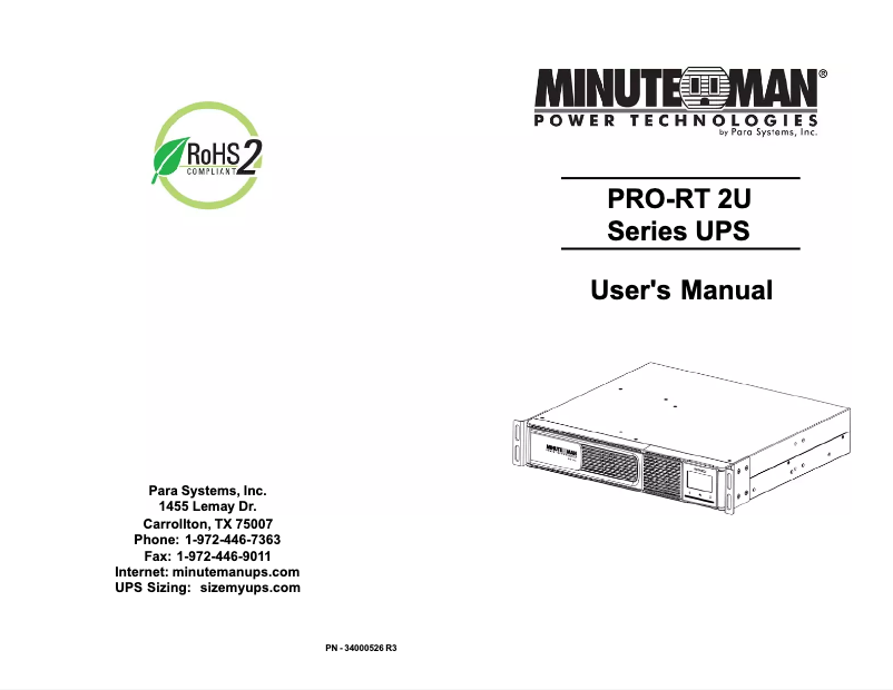 Página 1 del manual Manual de usuario Minuteman PRO2000RT2UNC