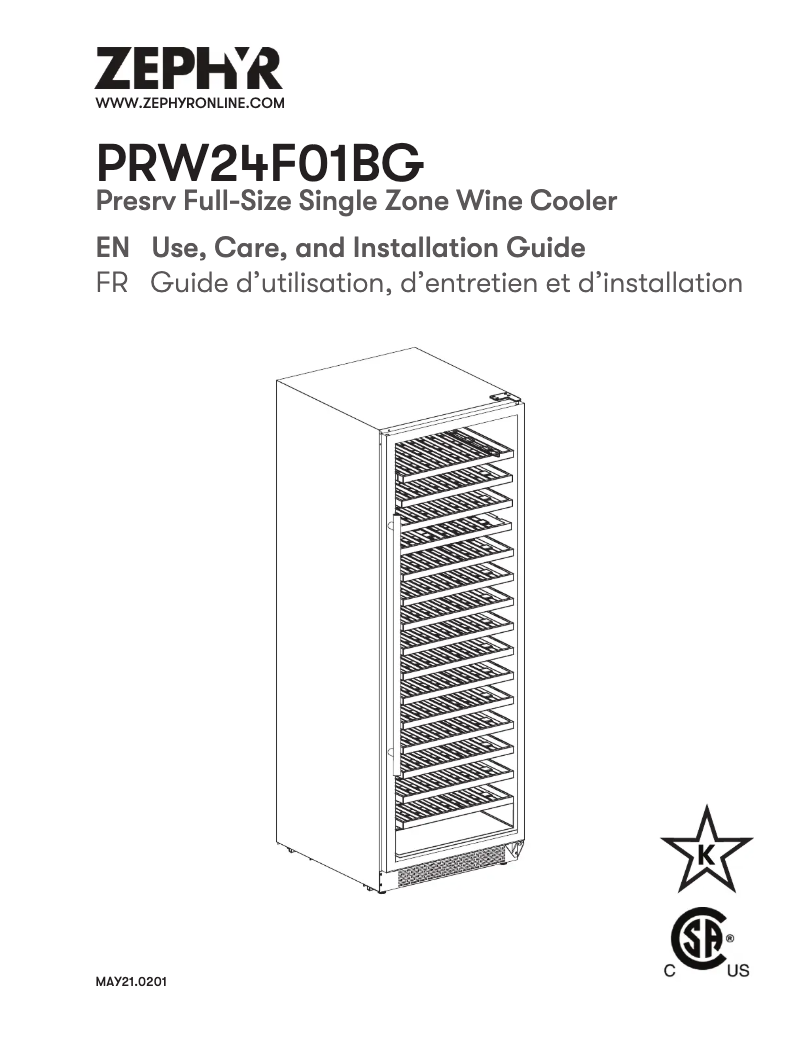 Página 1 del manual Manual de usuario Zephyr PRW24F01BG