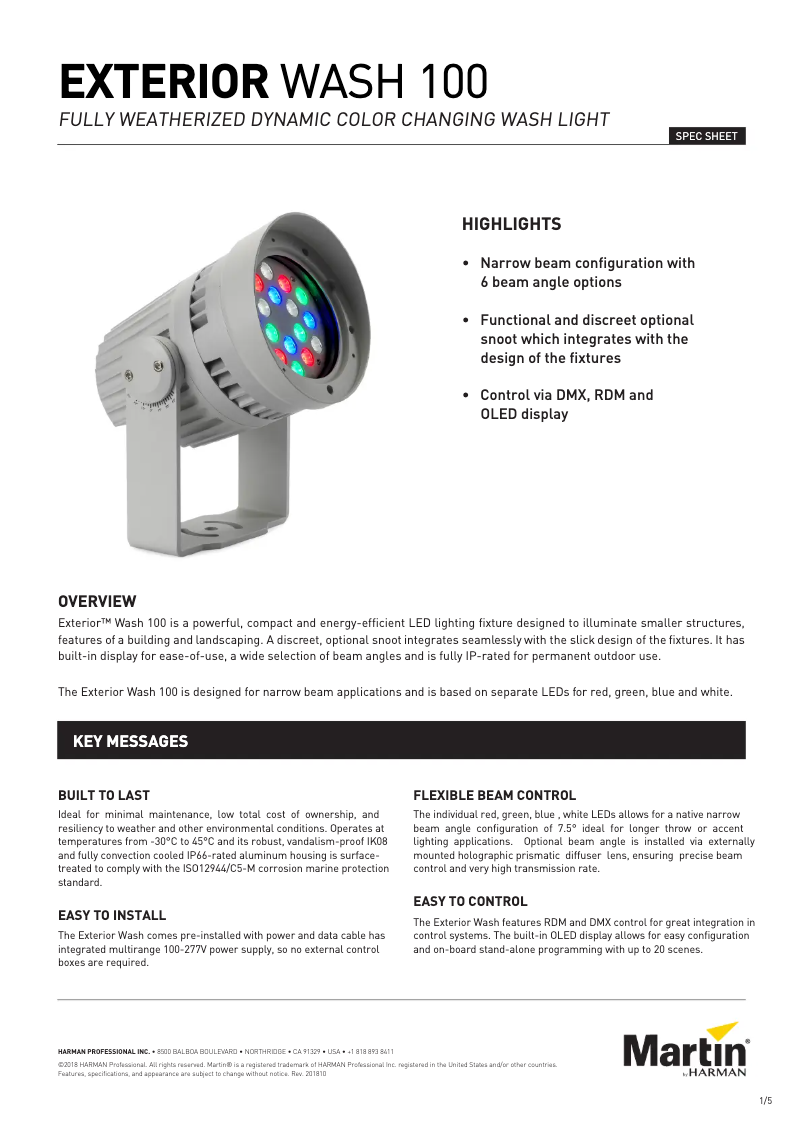 Page 1 de la notice Fiche technique Martin Exterior Wash 100
