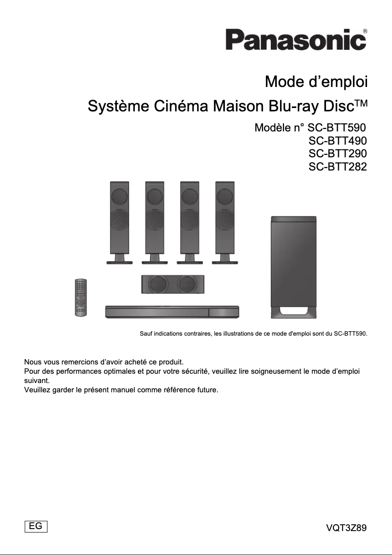 Page 1 de la notice Manuel utilisateur Panasonic SC-BTT490