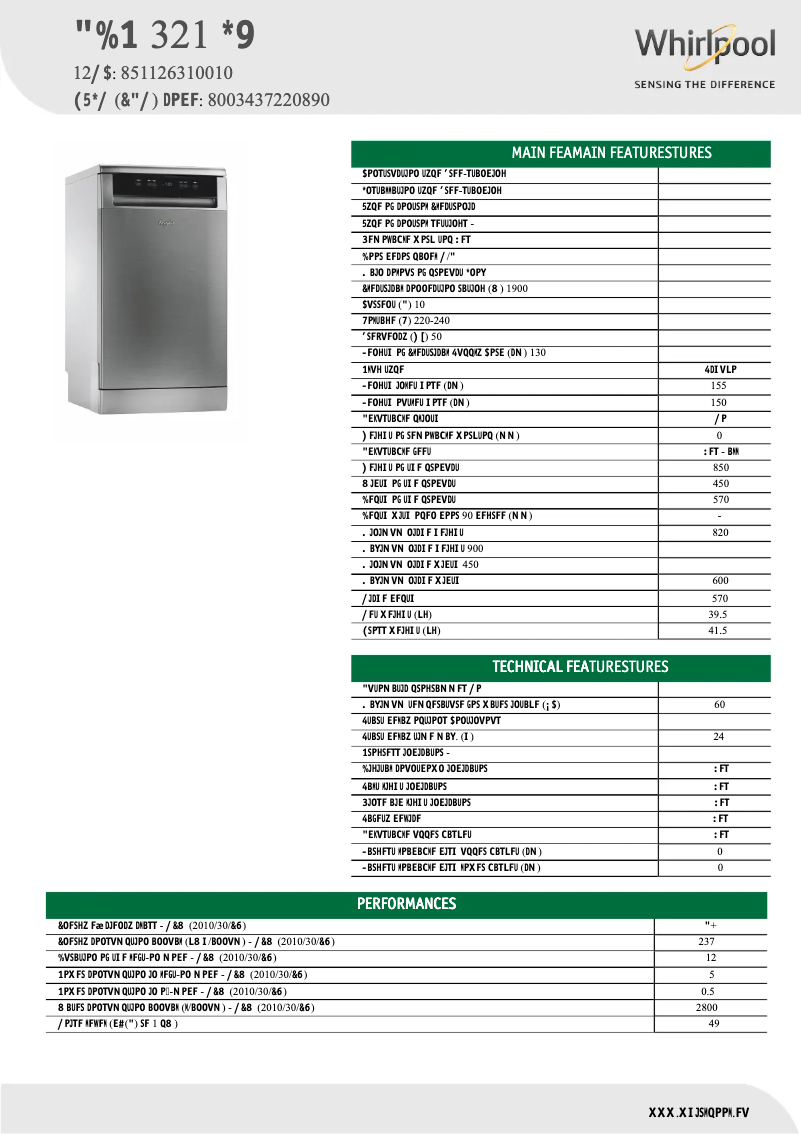 Página 1 del manual Ficha técnica Whirlpool ADP 321 IX