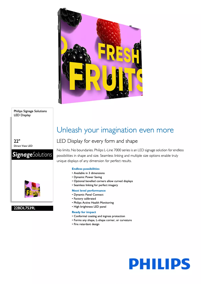 Page 1 of the manual Technical Sheet Philips 22BDL7539L