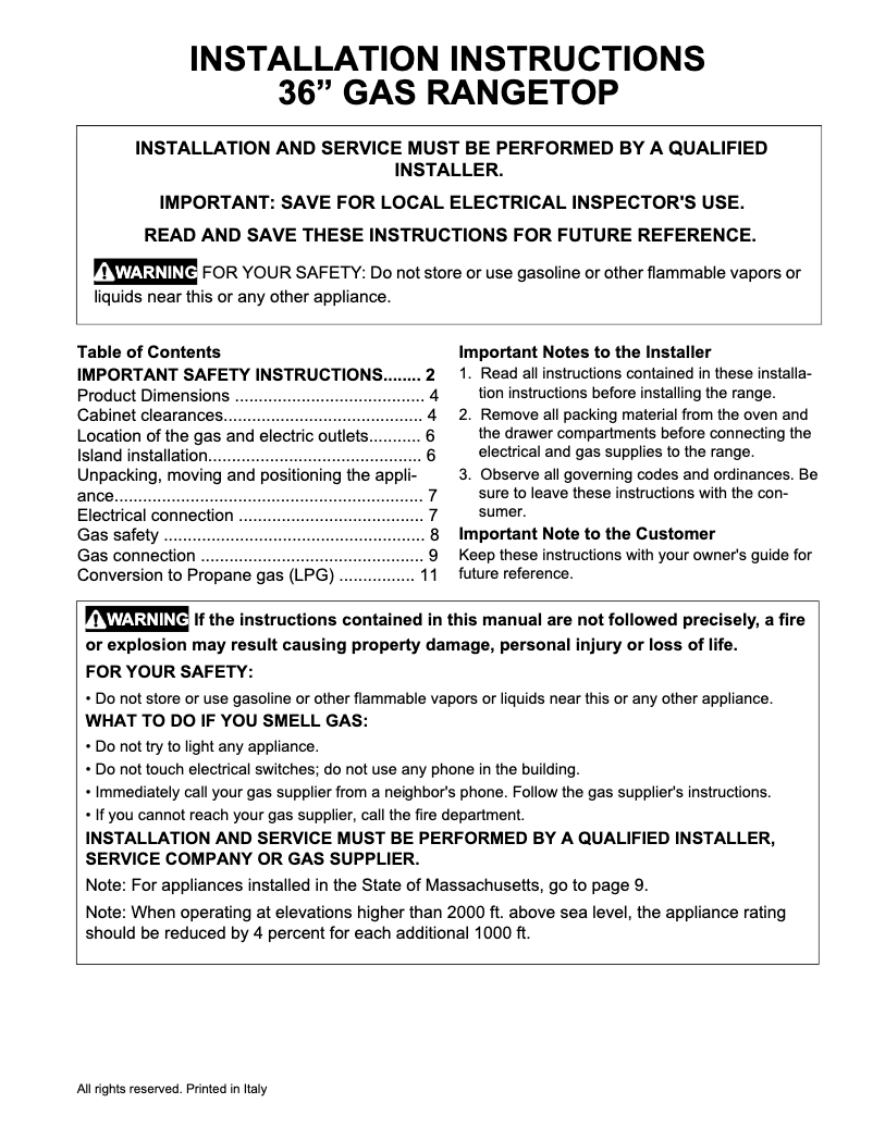Page 1 de la notice Guide d'installation Electrolux ECCG3672AS