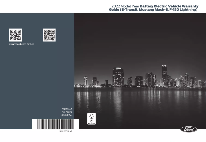 Page 1 de la notice Informations de garantie Ford F-150 Lightning (2022)