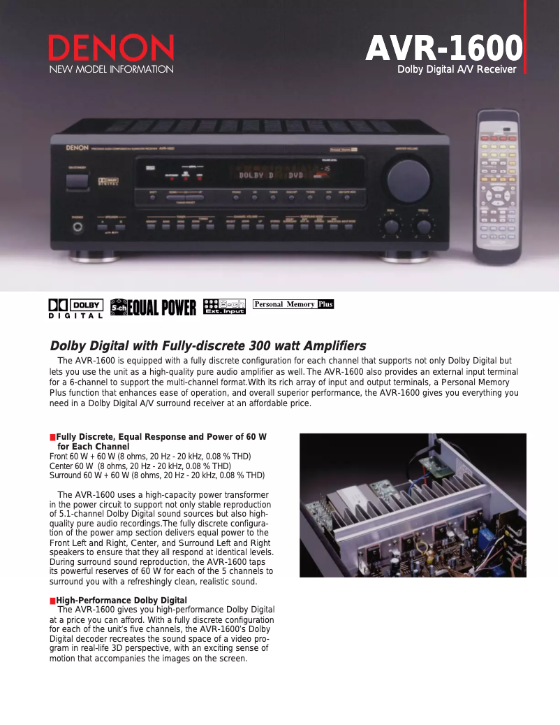 Page 1 de la notice Manuel utilisateur Denon AVR-1600
