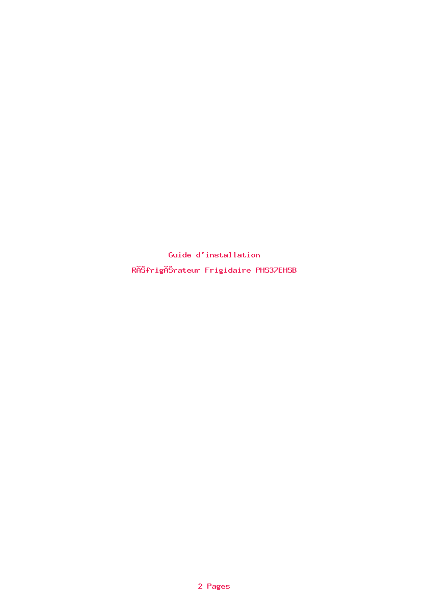 Page 1 de la notice Guide d'installation Frigidaire PHS37EHSB