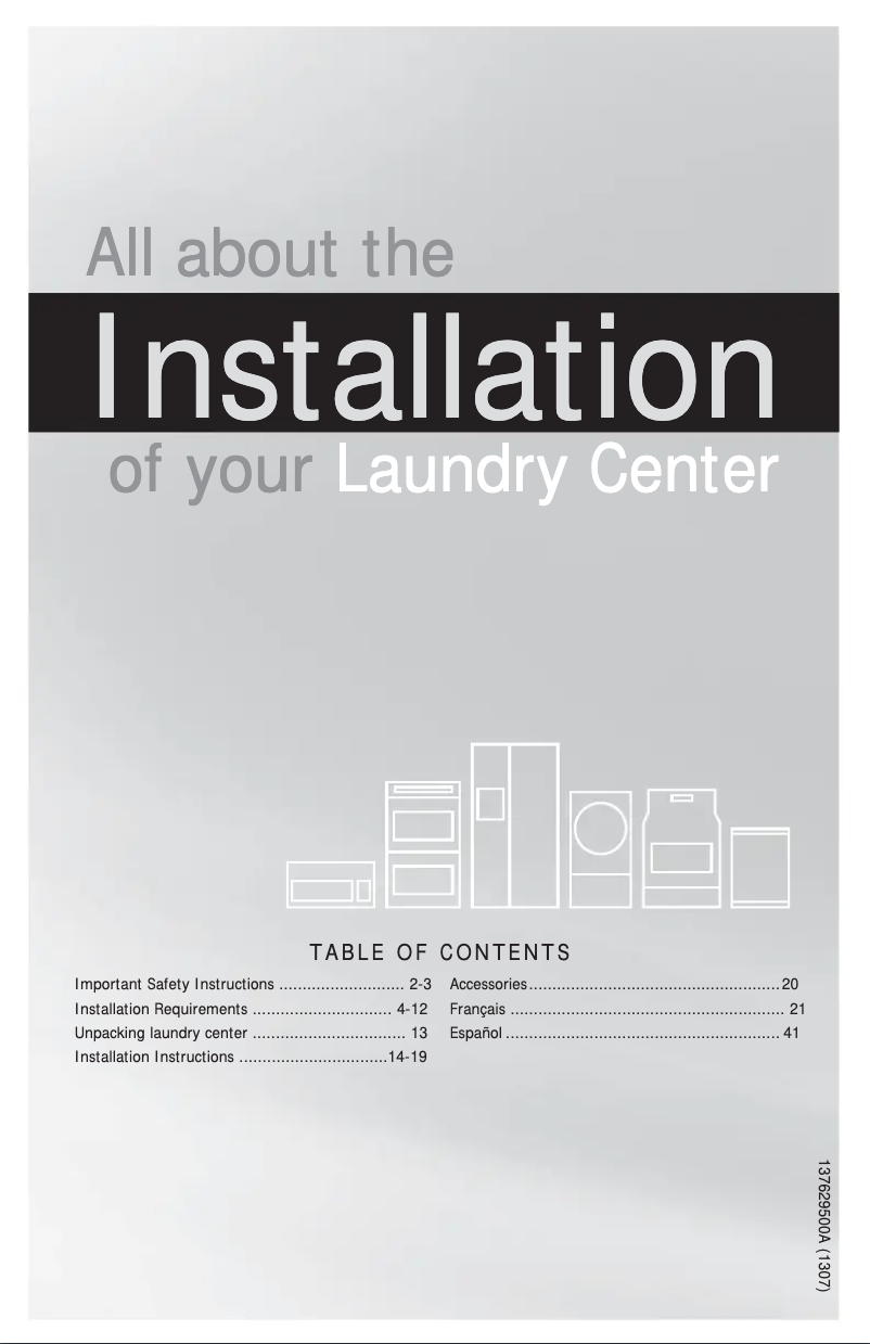 Page 1 de la notice Guide d'installation Frigidaire FFLE2022MW