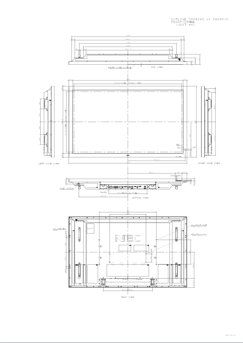 Page 1 de la notice Dessin technique NEC PlasmaSync 60XP10