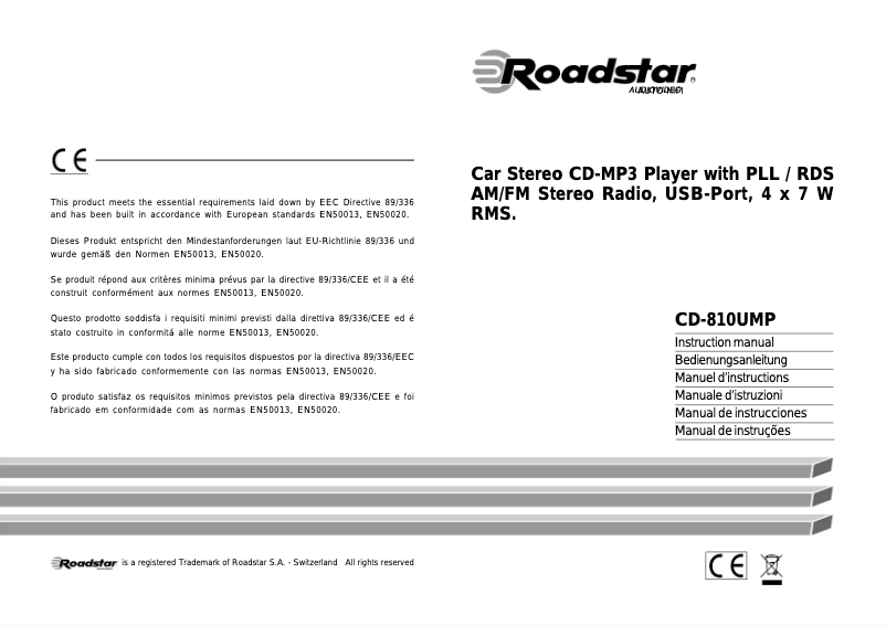 Page 1 of the manual User Manual Roadstar CD-810UMP/N
