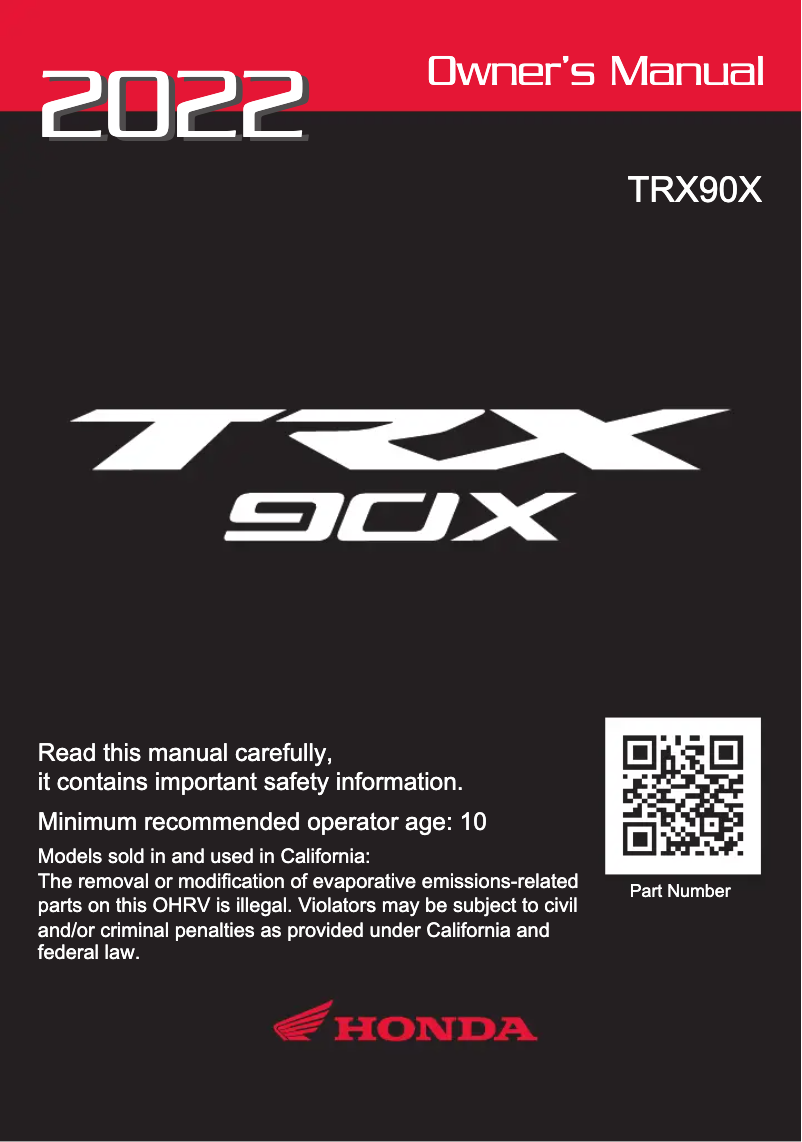 Page 1 de la notice Manuel utilisateur Honda TRX90X (2022)