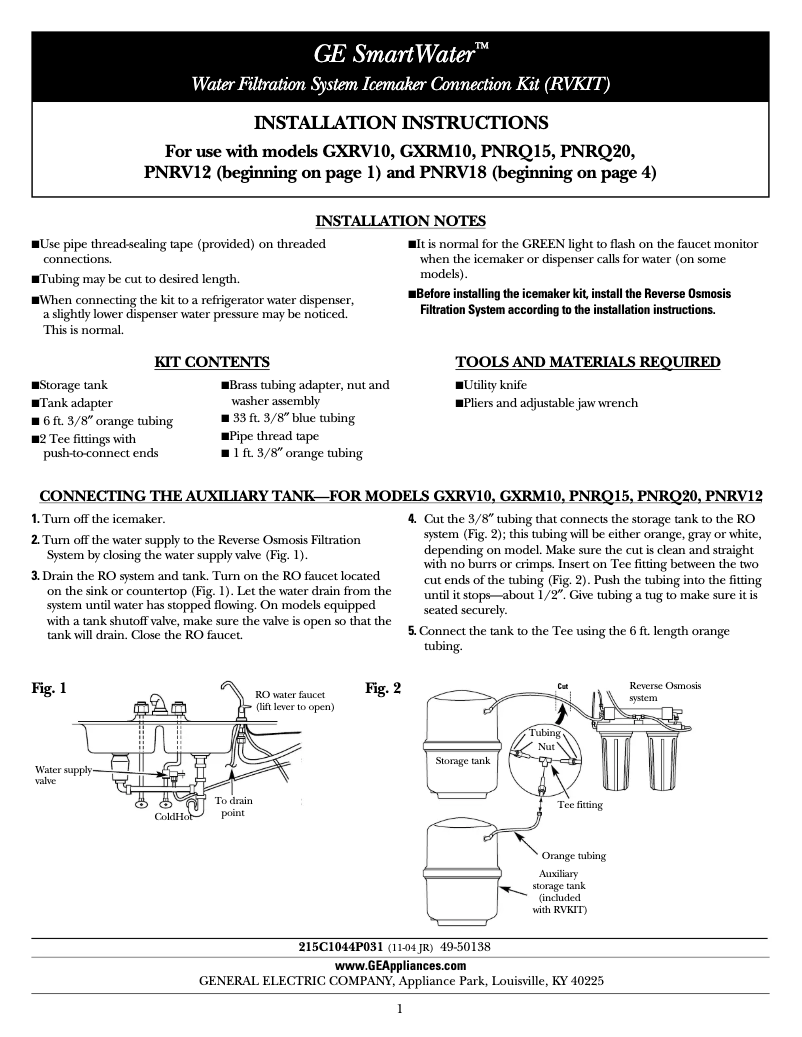 Página 1 del manual Guía de instalación GE Profile PNRV12ZBL