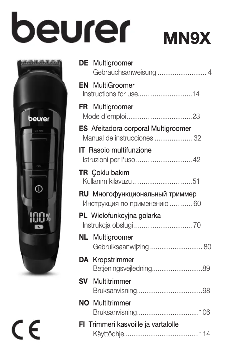Page 1 de la notice Manuel utilisateur Beurer MN9X