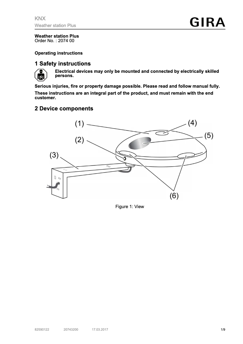 Page 1 de la notice Manuel utilisateur Gira Wetterstation Plus