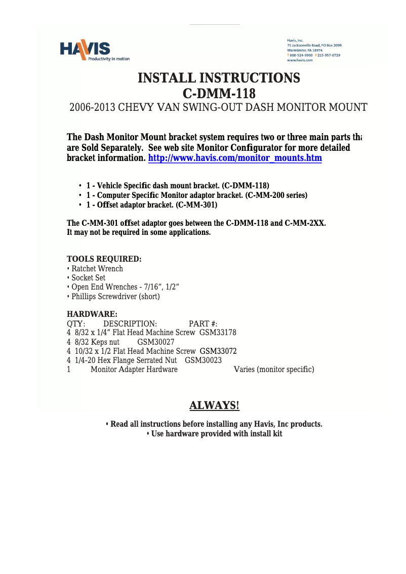 Página 1 del manual Manual de usuario Havis C-DMM-118