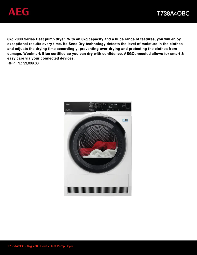 Página 1 del manual Ficha técnica AEG T738A4OBC