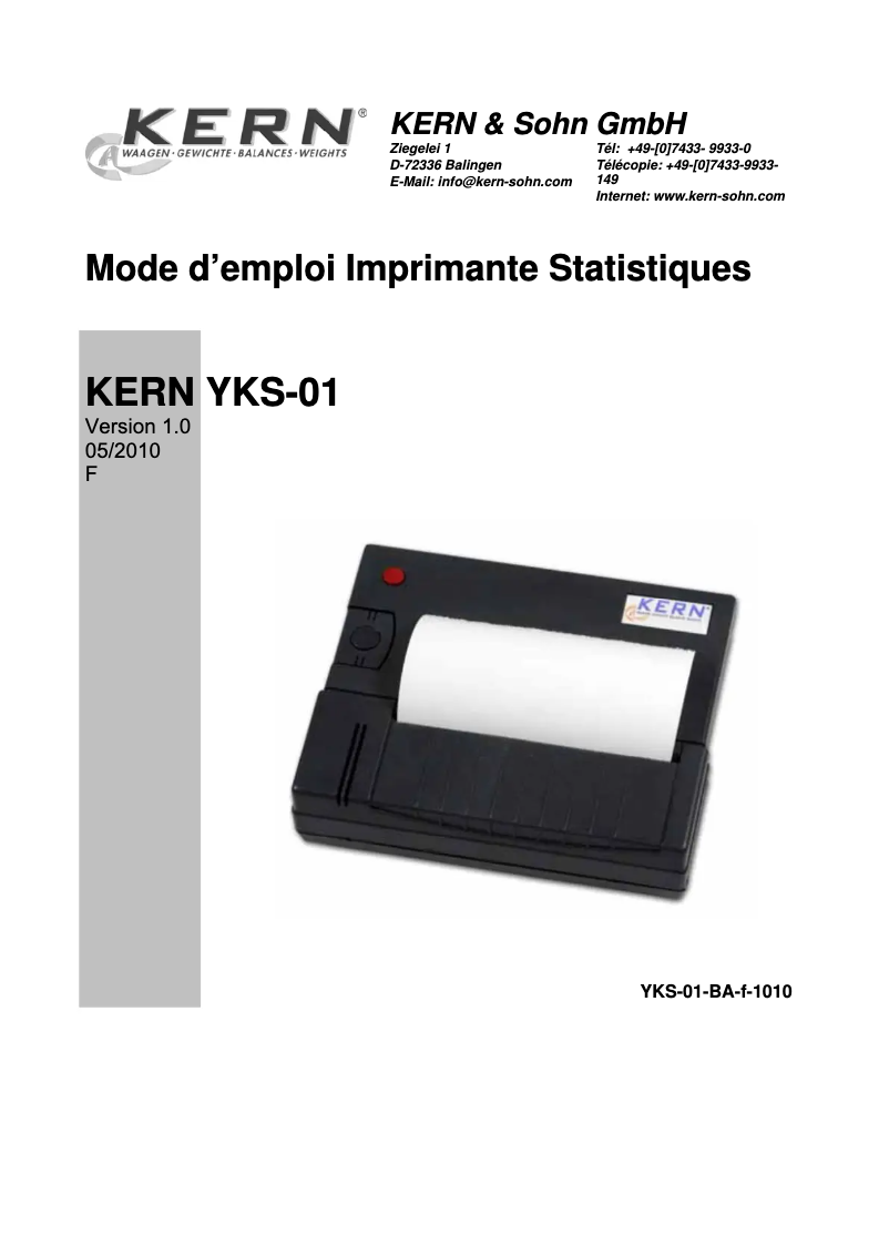 Page 1 de la notice Manuel utilisateur Kern YKS-01