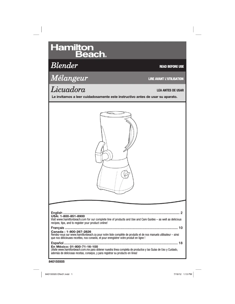 Page 1 de la notice Manuel utilisateur Hamilton Beach Wave Station Express 54615