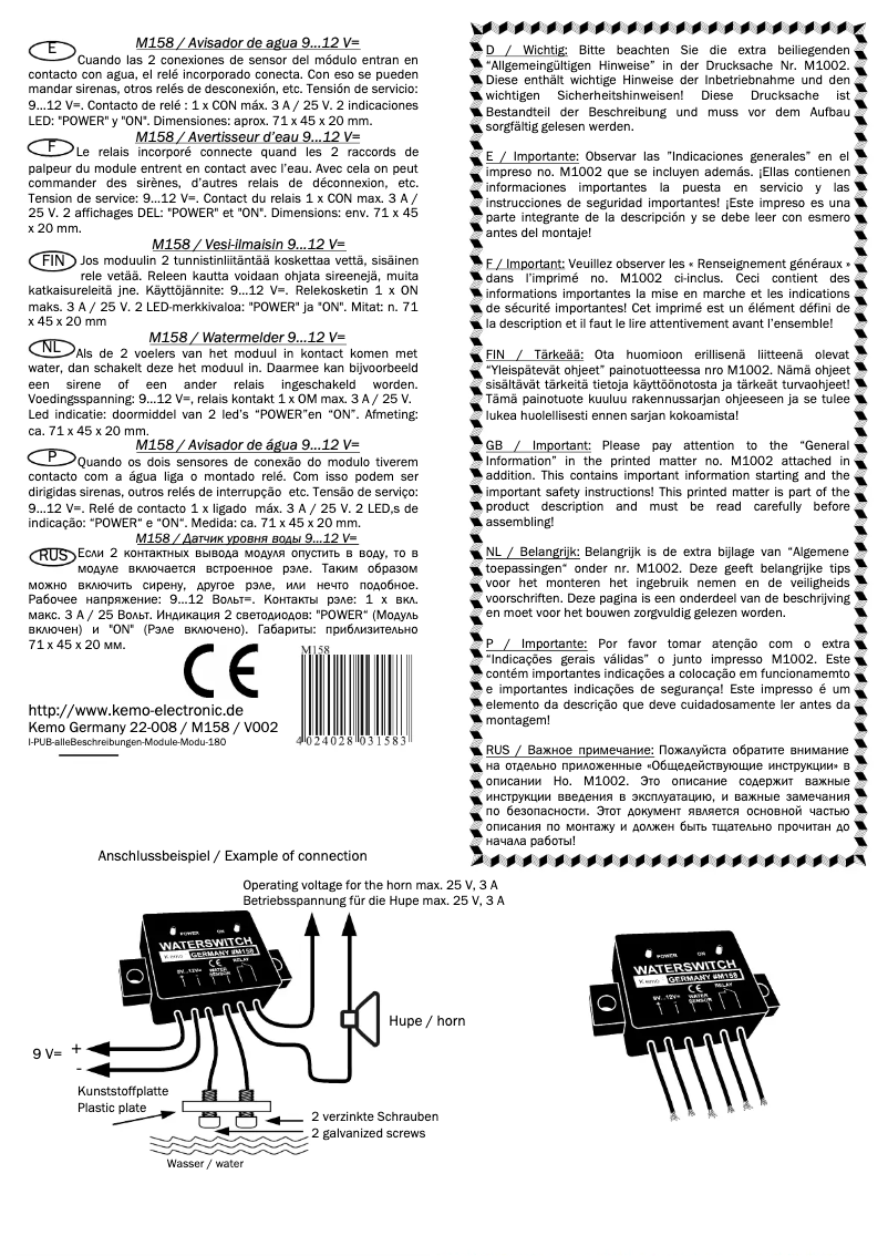 Page 1 of the manual User Manual Kemo M158