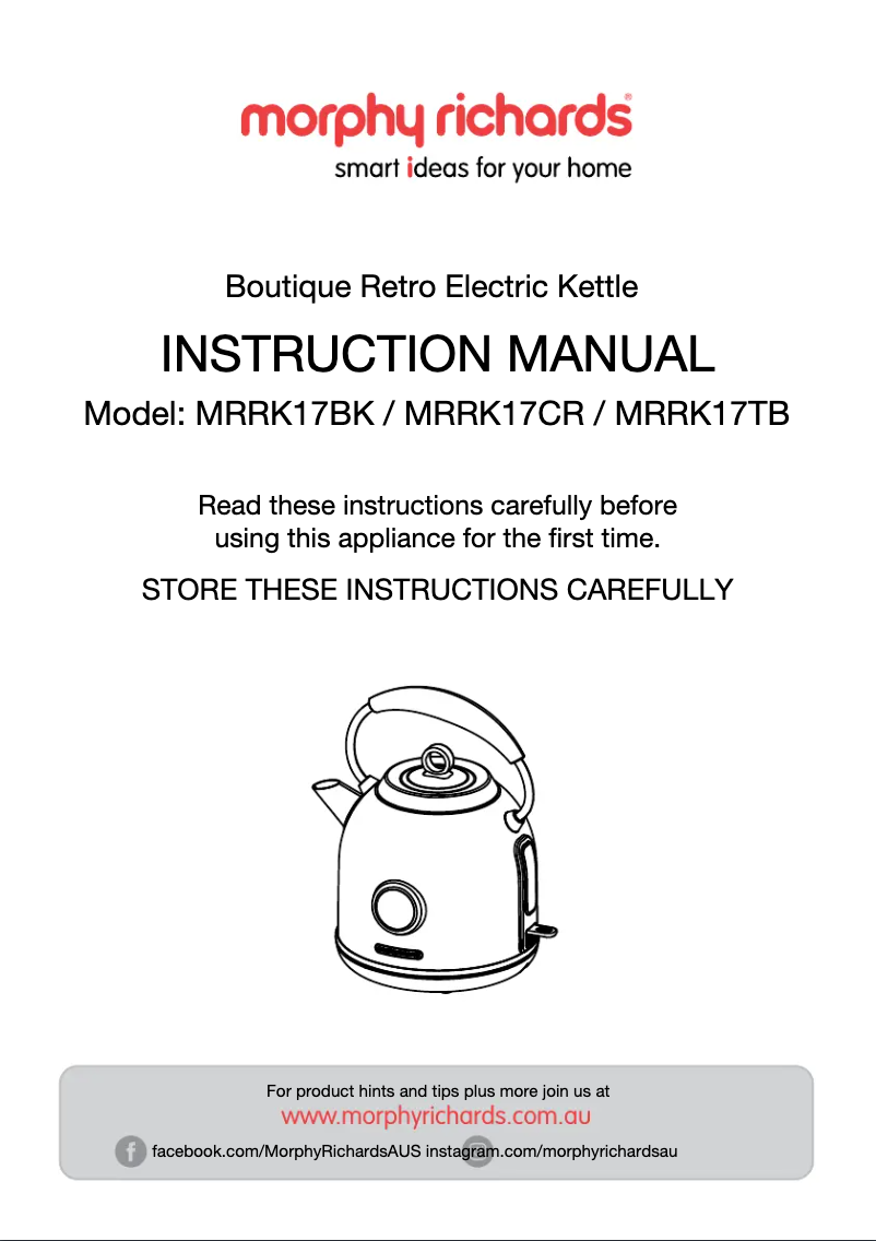 Página 1 del manual Manual de usuario Morphy Richards Boutique Retro MRRK17BK