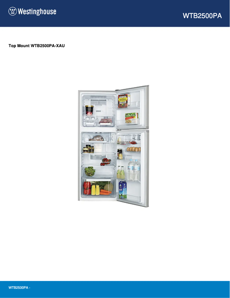 Page 1 de la notice Fiche technique Westinghouse WTB2500PA