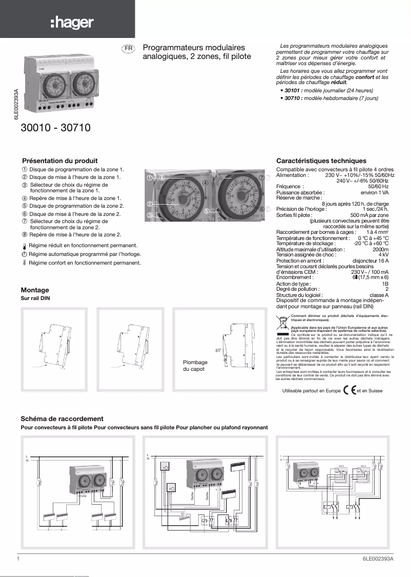 Page 1 de la notice Manuel utilisateur Hager 30710