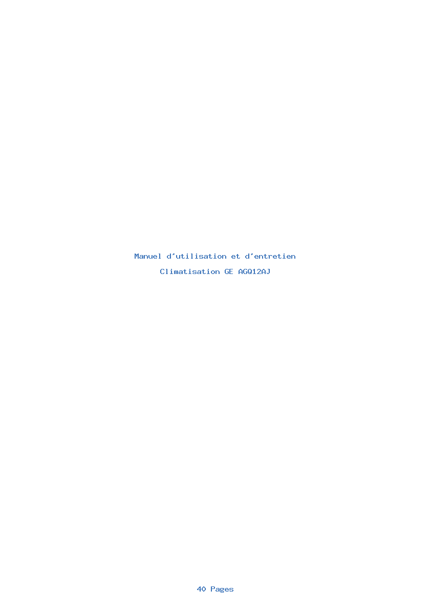 Page 1 de la notice Manuel d'utilisation et d'entretien GE AGQ12AJ