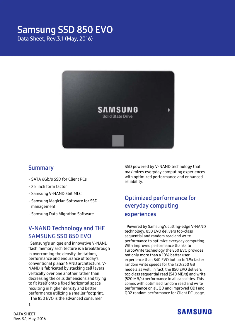Page 1 de la notice Manuel utilisateur Samsung MZ-75E500