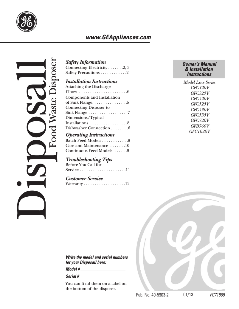 Página 1 del manual Guía de instalación GE GFC535V