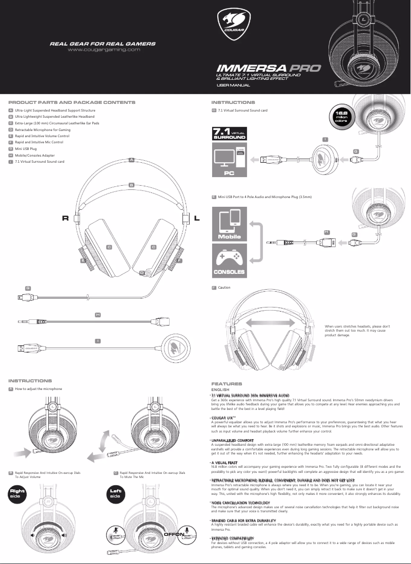 Page 1 of the manual User Manual Cougar Immersa Pro