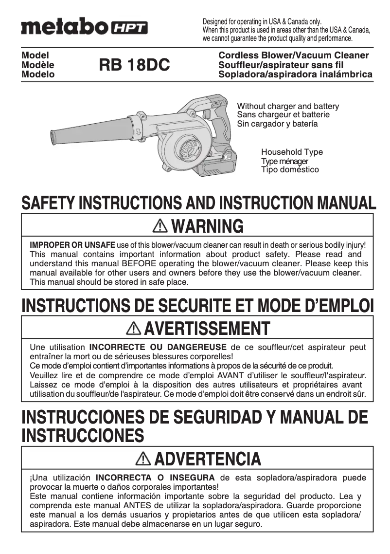 Page 1 de la notice Manuel utilisateur HiKOKI RB18DC